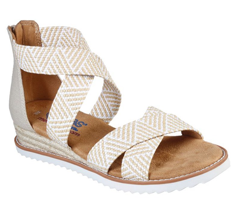 Skechers Bobs Desert Kiss - Summer Sun - Womens Sandals Beige/White [AU-ZW3140]